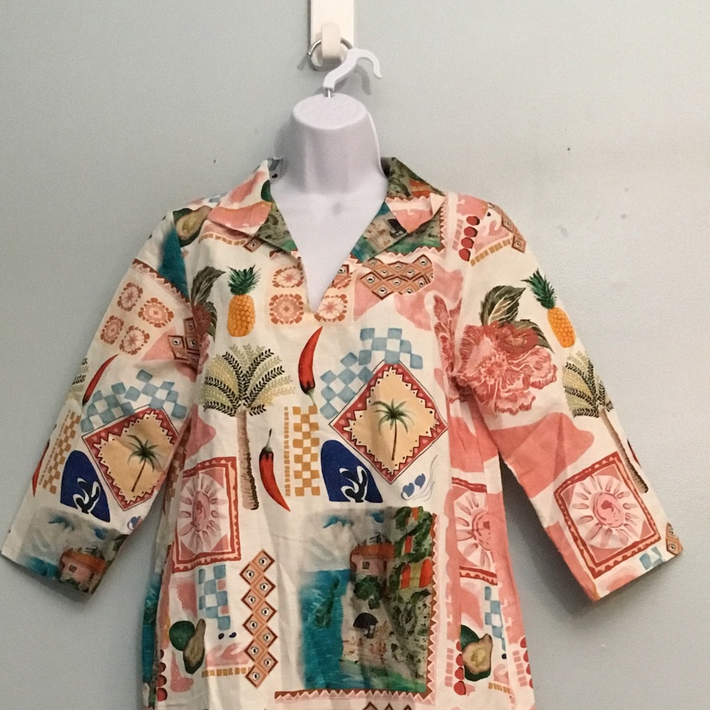 Tropical Patchwork Shift Dress - Cream & Coral - Picture 13 of 16